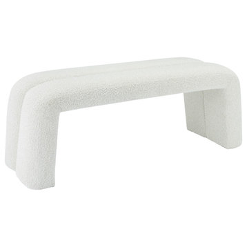 Arc Upholstered Bench, Cream, Boucle Fabric