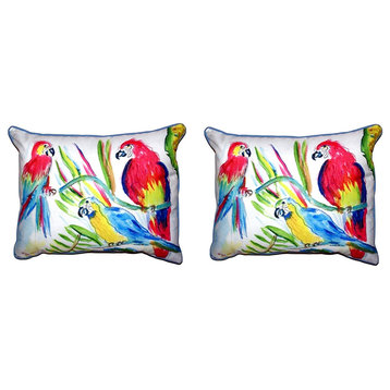 Pair of Betsy Drake Three Parrots Large Pillows 16 Inch X 20 Inch