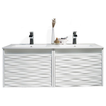 Floating Wall Mount Bathroom Vanity Set, Glossy White, 48" With Sink Only