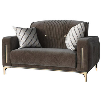 Unique Modern Sleeper Loveseat, Padded Microfiber Seat and Golden Accents, Brown