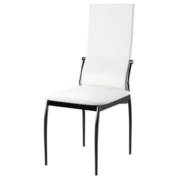 Set of 2 Elegant Dining Chair, Chrome Metal Legs With Faux Leather Seat, Black, White