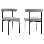 Armen Living - Shannon Matte Black Iron and Thundercloud Gray Fabric Dining Chairs, Set of 2 - Bring effortless style and comfort to your home with our Shannon Dining Chair in Fabric and Metal - Set of 2 by Armen Living. This contemporary dining chair makes a sophisticated statement with its chic and refined style. A cylindrical cushion complements the curved backrest to offer perfect back support. The chair includes a generously padded seat, to provide a comfortable seating experience. It is covered in performance fabric to offer easy care and maintenance. Featuring a sleek and slender metallic frame, this dining chair lends effortless elegance to any corner. It can bring everyday charm to your eat-in kitchen and dining room. The Shannon chair can offer an easy-to-land spot anywhere from your living space to your home office. Its sturdy and durable construction allows years of use. Available as a perfect pair, the Shannon Dining Chair comes in brushed stainless steel with: Light Gray, Charcoal, Blue, or Taupe Fabric or matte black iron with: Thundercloud Gray fabric, Black fabric, Cream fabric, or Light Gray faux leather to effortlessly blend and complement your existing style and decor.