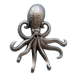 Brushed Nickel Wall Mounted Octopus Hooks 7 - Beach Style - Wall