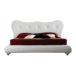 YumanMod - Victoria Queen Bed Genuine Leather White, King - Platform Beds