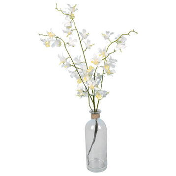 Vickerman 20.5" Mini Orchid in Glass Pot, White