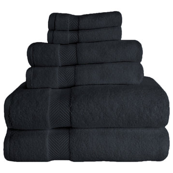 6 Piece Cotton Zero Twist Textured Towel Set, Black