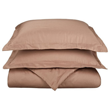 Cotton Blend Wrinkle-Resistant Solid Duvet Cover and Pillow Sham Set, Taupe, King/Cal King
