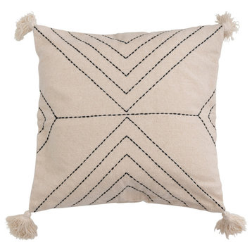 Cotton Blend Embroidered Pillow With Tassels