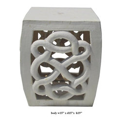 Off White Ceramic Clay Twist Knot Square Stool Ottoman - Outdoor Footstools And Ottomans