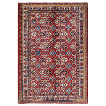 Tribal, One-of-a-Kind Hand-Knotted Area Rug Red, 6' 4" x 9' 5"