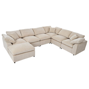 Oversized Modular Sectional Sofa with Ottoman, Upholstered Couch