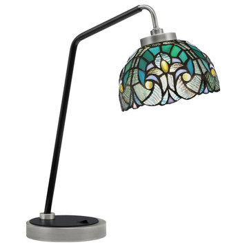 1-Light Desk Lamp, Graphite/Matte Black Finish, 7" Turquoise Cypress Art Glass