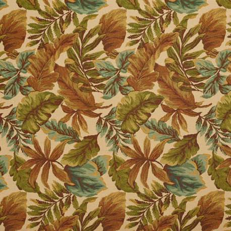 Brown Green Performance Leaves Botanical woven Upholstery Fabric by the Yard