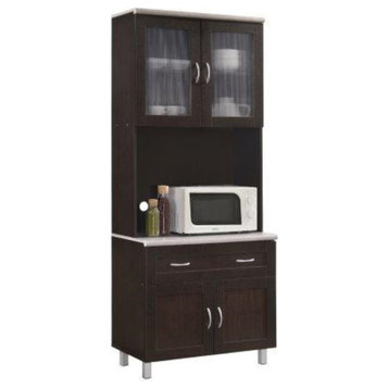 Kitchen Cabinet With Top and Bottom Enclosed Cabinet Space, Chocolate-Gray