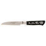 Master Grade - I.O. SHEN Curved Paring Knife, Kitchen Knife, Carving Knife - 3 ½" / 90 mm - Introducing our Curved Paring Knife, sharp knife designed for intricate peeling, trimming, carving, and garnishing. Utilizing our advanced Triplex Steel Technology, each blade features a core of super-hard steel (Rockwell 62°) sandwiched between two layers of softer stainless steel (Rockwell 10°), delivering an unparalleled cutting edge. This innovation ensures remarkable sharpness and long-lasting performance. Handcrafted over 7 hours to a precise 15° angle, each paring knife offers effortless slicing and a superb cutting experience. The unique "Yin Yang" handle design enhances balance and stability, while the Tai Tang handle integrates seamlessly into the blade for added strength. Made from durable, heat-resistant ebonite, these handles are not dishwasher safe to maintain optimal quality. Each cutting knife is a blend of artistry and functionality, making it a standout tool in any kitchen.