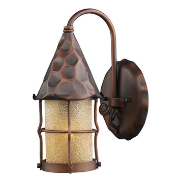 Elk Lighting Rustica 1-Light Outdoor Wall Sconce, Antique Copper and Scavo Glass