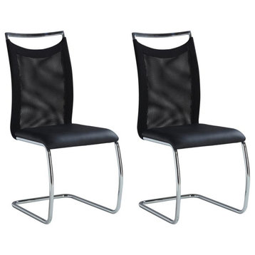 Meshed Back Cantilever Side Chair - Set Of 2, Black