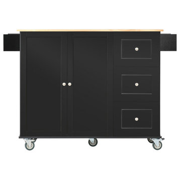 Multifunctional Kitchen Cart, Spice Rack and Adjustable Shelves, Black