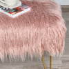 Mongolian Faux Fur Upholstered Ottoman Bench, Coral Pink, 46x16x22