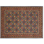 Bareens Designer Rugs - Tribal Kazak Schmidt Lt. Blue/Red Wool Rug - 10'1'' x 13'10'' - Embellish your home with this exquisitely hand-knotted Kazak Rug made with the finest hand spun wool and all vegetable dyes. Demonstrating incredible attention to detail, this hand-knotted masterpiece features an intricate Kazak pattern in a classic color palette. Made in the Caucasian designs from Russia and the northern Persian empire, each Kazak incorporates distinctive tribal flavor with elements such as the stepped hooted polygons, geometrical medallions, animals and rosettes. The straight, clean lines and bold tones embody the weaving style of the Armenian and Afghani weavers known for these iconic designs. This magnificent rug featuring soft luscious pile and is made with handspun wool and natural dyes to produces soft luminous shades causing a beautiful sheen. With geometric designs and bold vibrant saturated colors predominately blues, reds, greens, and gold make a bold statement in any decor. The construction technique used ensures that the designs and colors Ae capable to withstand heavy traffic area.