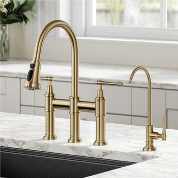 Allyn Traditional 3-Function Bridge Pull-Down Kitchen Faucet BG, Water Dispenser