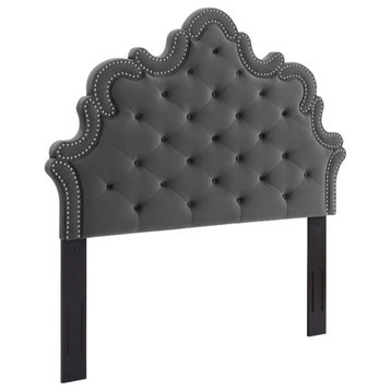 Modway Arabella Button-Tufted Performance Velvet Twin Headboard in Charcoal