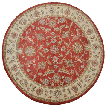 Hand Tufted Wool Area Rug Oriental Red Beige, [Round] 10'x10'