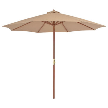 vidaXL Outdoor Umbrella Patio Parasol with Crank Handle and Wooden Pole Taupe