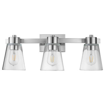 Prominence Home Fairendale Bath and Vanity Light, Brushed Nickel, 3 Light, Clear Glass