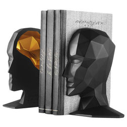 Eclectic Bookends Knowledge in the Brain Bookends, Black and Gold, Set of 2