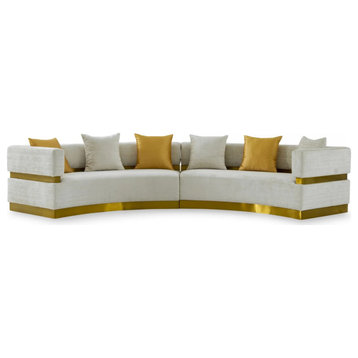 Ava Glam Beige and Gold Fabric Sectional Sofa