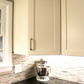 Refaced 2-tone kitchen, Base Cabinets - Harbor Mist; Wall Cabinets - Divinity