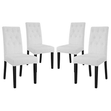Modway Confer 19.5" Tufted Faux Leather Dining Side Chair in White (Set of 4)
