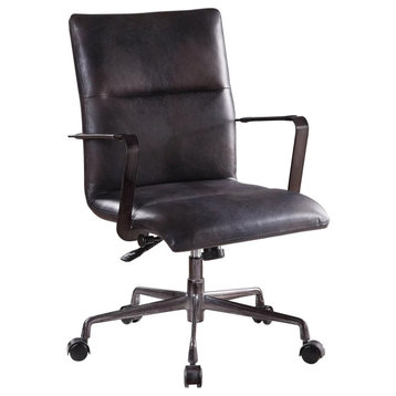 Executive Office Chair, Adjustable Top Grain Leather Seat, Onyx Black