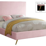Meridian Furniture - Jasmine Velvet Bed, Pink, King - Embolden your bedroom space with this beautiful and colorful Jasmine Pink Velvet King Bed. A pop of stunning color and chic, sleek velvet upholstery set this bed apart as a distinctively elegant option for your bedroom sanctuary. The contemporary design meshes well with modern decor, making it the ultimate choice for the uber-modern home. Metal legs with a retro slant lend this bed a finished look. Because the bed requires no box spring or foundation, it offers a svelte, minimalist profile.