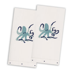 The Designs of Distinction - Octopus Hand Embroidered Guest Towels, Set of 2 - Bath Towels