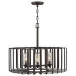 Hinkley Lighting - Reid 6 Light 28" Outdoor Hanging Lantern, Brushed Graphite - Reid uses an iconic profile featuring an airy, open cage to capture the center of attention. A candelabra with clear seedy glass columns highlights the transitional style, making it a modern mix of classic and contemporary. Weather-resistant metal with a Brushed Graphite finish complements any space, inside or out.