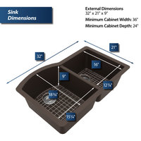 Karran Undermount Quartz 32" 60/40 Double Bowl Kitchen Sink Kit, Brown