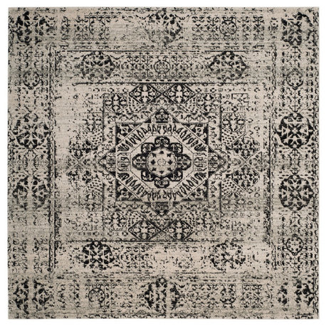 Safavieh Evoke Collection EVK260 Rug, Ivory/Black, 6'7" Square