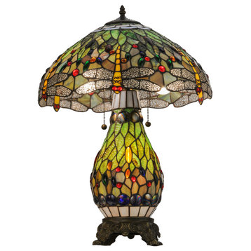 25H Tiffany Hanginghead Dragonfly Lighted Base Table Lamp