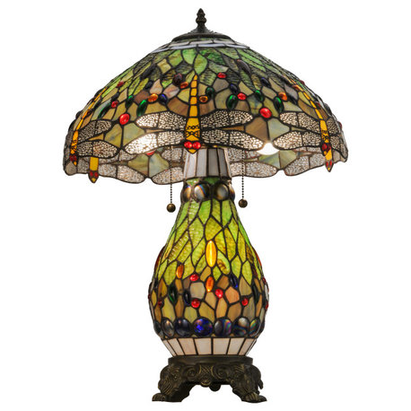 25H Tiffany Hanginghead Dragonfly Lighted Base Table Lamp