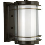 Progress Lighting - Progress Lighting 1-100W Medium Wall Lant Medium, Oil Rubbed Bronze - Smooth contemporary curves highlighted by a clear glass exterior surrounding an opal glass interior. Aluminum and brass construction. One-light wall lantern.