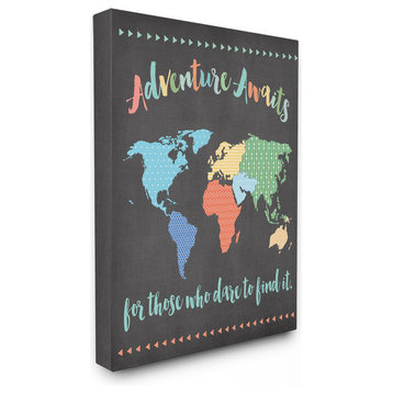 "Adventure Awaits World Map" Stretched Canvas Wall Art