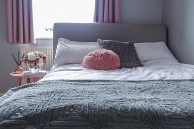Blush and grey females bedroom