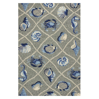 Ivory Blue Gray Coastal Area Rug Anchor Nautical 5'x8' Geometric Carpet  Indoor