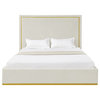 Inspired Home Marceline Bed Upholstered, Beige Velvet Queen