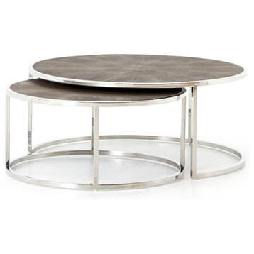 Four Hands Faux Shagreen 2-Piece Nesting Coffee Table Set, Stainless Steel