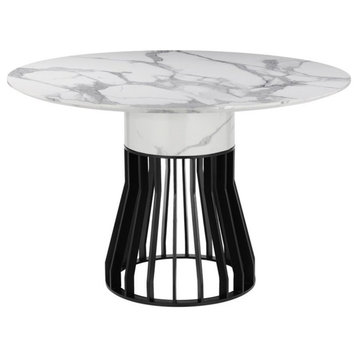 Pangea Home Gina 47" Faux Marble & Metal Dining Table in Black & White