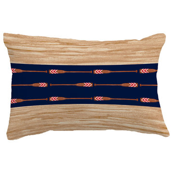 Oar Stripe Center Stripe Print Throw Pillow With Linen Texture, Navy, 14"x20"