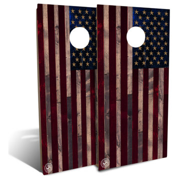 Full Color Rustic Wood American Flag Cornhole Board Set, Includes 8 Bags